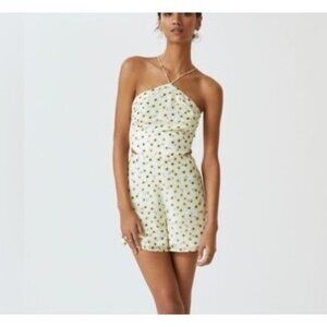Anthropologie Hutch Romper Womens 8 Yellow Floral Cottagecore Chic Casual Party